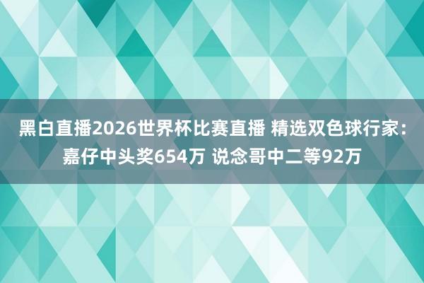 黑白直播2026世界杯比赛直播 精选双色球行家：嘉仔中头奖654万 说念哥中二等92万