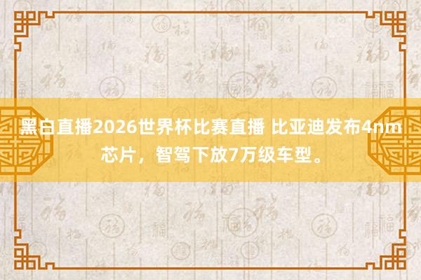 黑白直播2026世界杯比赛直播 比亚迪发布4nm芯片，智驾下放7万级车型。