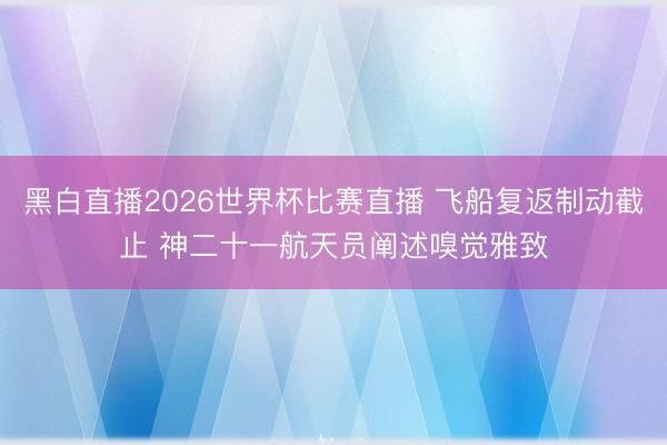黑白直播2026世界杯比赛直播 飞船复返制动截止 神二十一航天员阐述嗅觉雅致